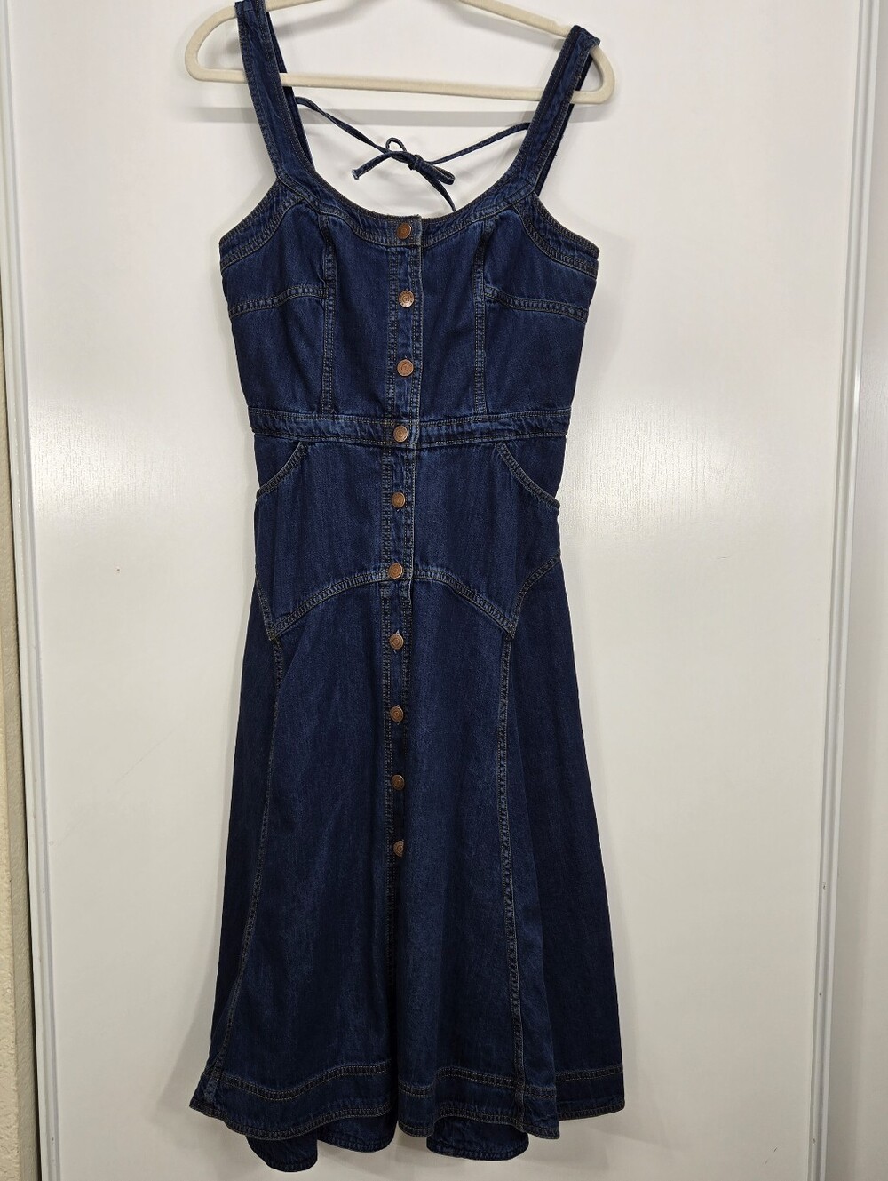 Pilcro By Anthropologie Button-Front Denim Pinafore Dress Small Western Cowgirl